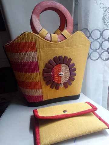 Sac à main et portefeuille en tissu pagne wax africain pour femmes