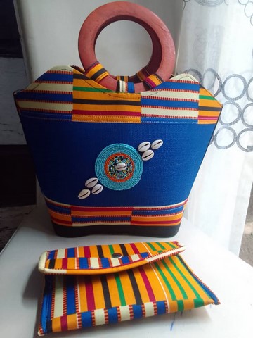 Sac à main et portefeuille en tissu pagne wax africain pour femmes, Djankawax,